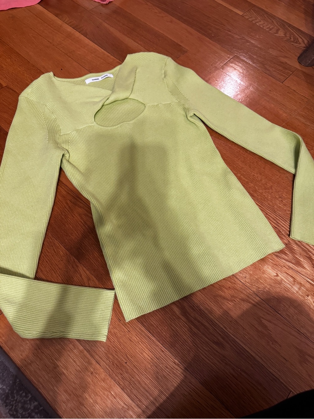 Lime Green Ribbed Long Sleeve Top with Keyhole